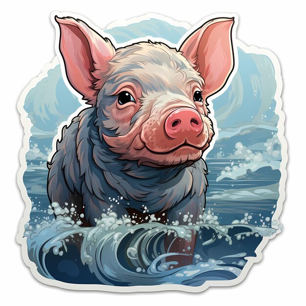 a pig in the water with the words piggy on it