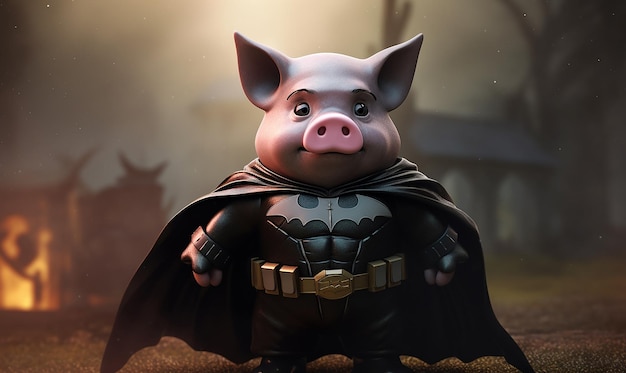 a pig wearing a cape and a cape with a black belt