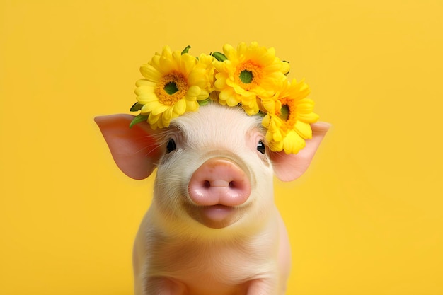 Photo pig wearing flower crown