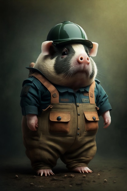 A pig wearing a hard hat and a hard hat