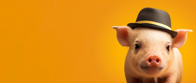 豚と書かれた帽子をかぶった豚