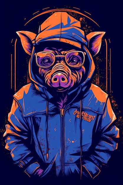 A pig wearing a hoodie that says'armadillo'on it