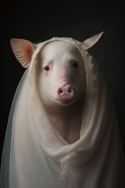 Pig wearing a veil