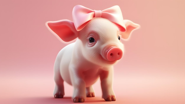 a pig with a bow