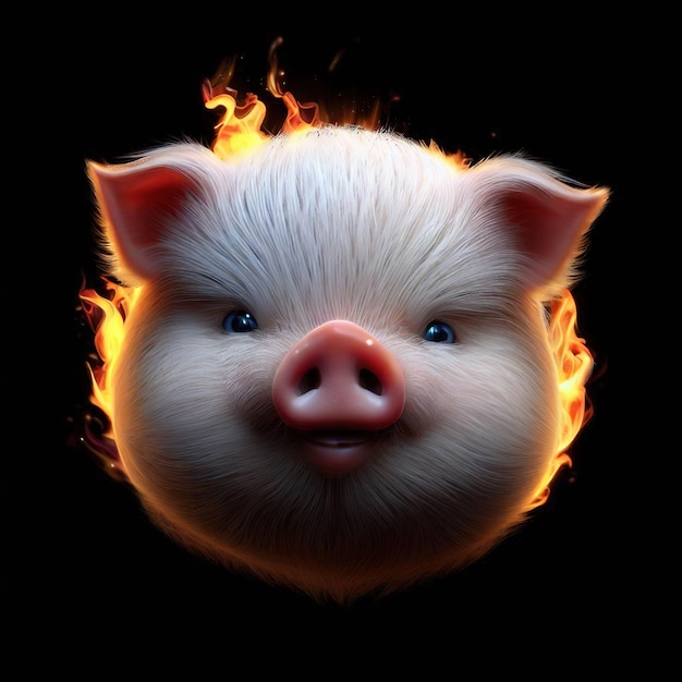 A pig with a fire on his face