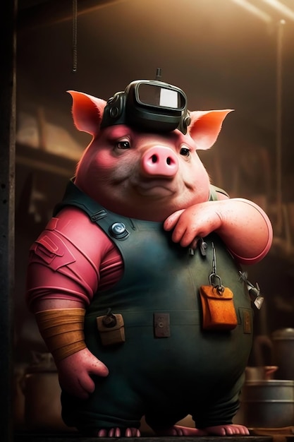 A pig with a goggle on his head