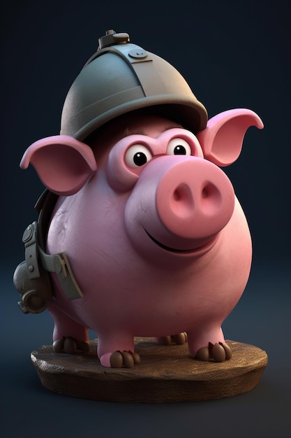 A pig with a helmet and a helmet