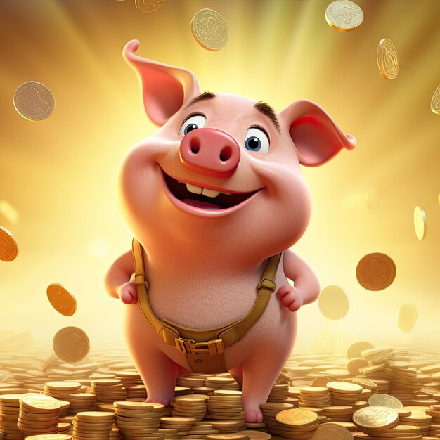 Pig with a pig in his belt and a pig wearing a belt that says piggy bank