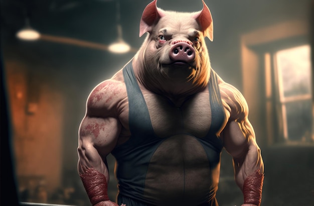 Свинья в рубашке с надписью «зверь».