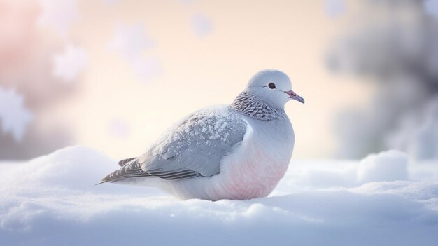 Фото Голубь сидит в снегу