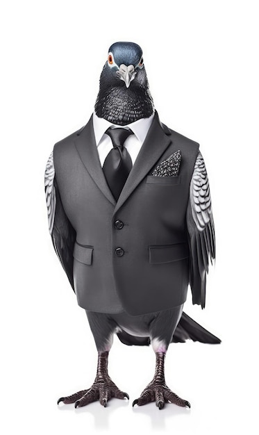 Photo pigeon dressed in a suit like a businessman isolated on white generative ai