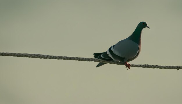 a pigeon is perched on a wire with a sky background