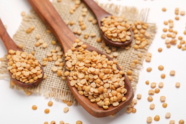 Pigeon pea also known as toor dal in wooden spoon