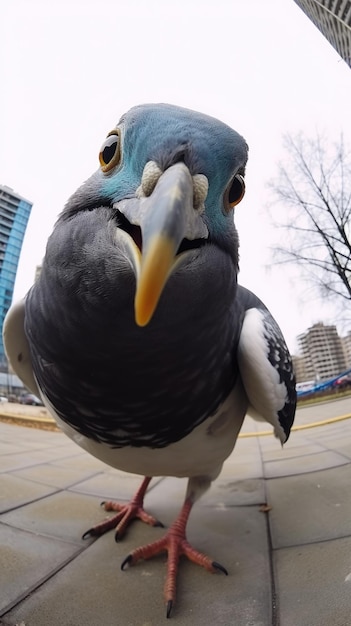Pigeon vogel raakt camera nemen selfie grappige selfie portret van dier