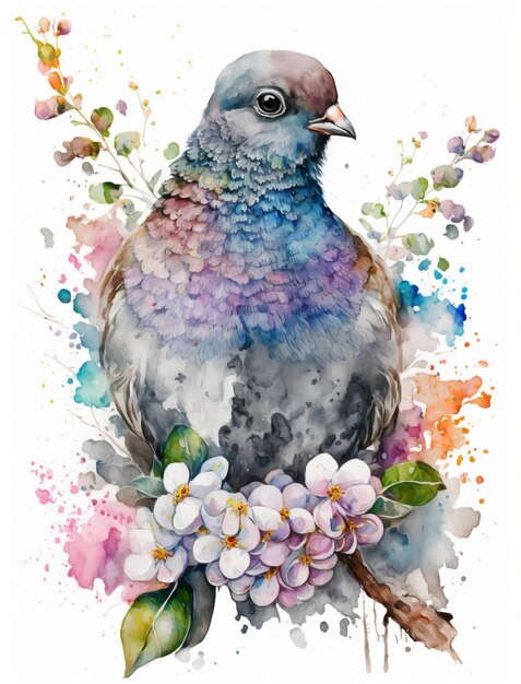 Pigeon watercolor illustration