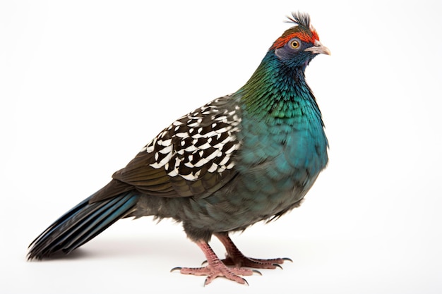 파란색과 녹색 머리와 붉은 부리를 가진 비둘기