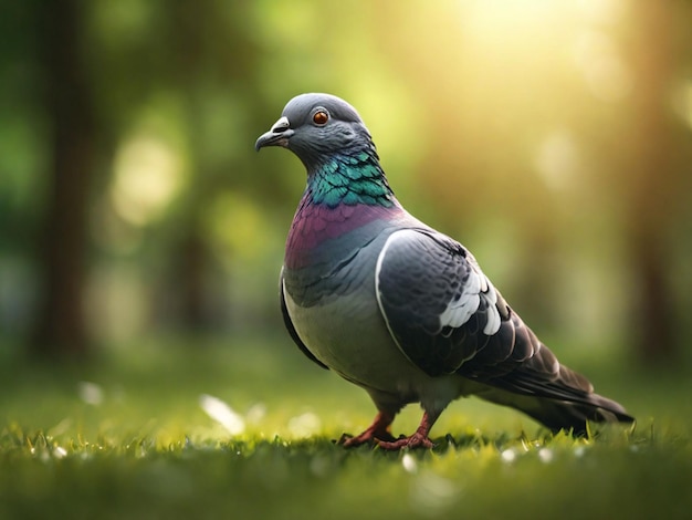 Photo pigeons on green grass outdoors