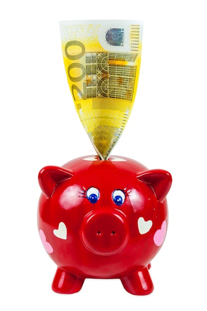 Piggy bank and 200 euro banknote