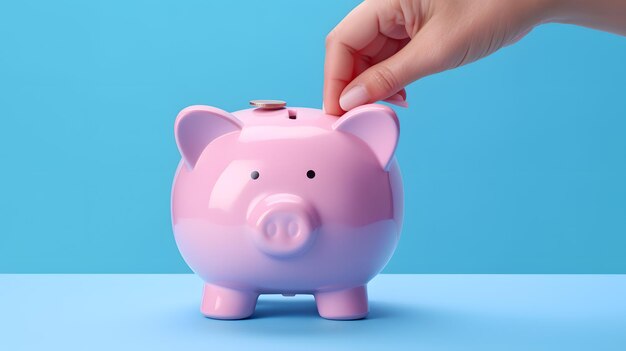 Piggy Bank Affection Hand Inserting Coin into the Pink Coffer