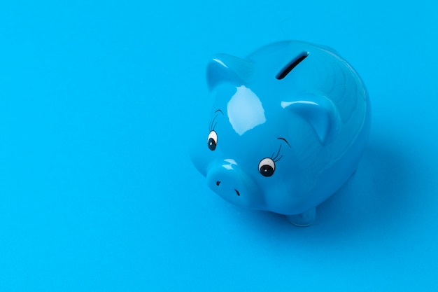 Piggy bank on blue color 