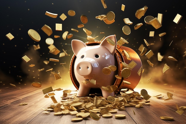 Piggy Bank Burst with Coins Everywhere