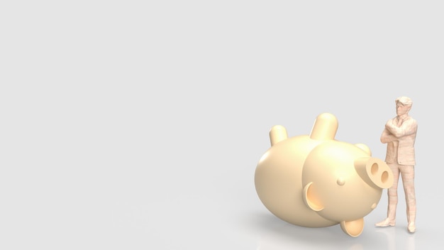 The piggy bank and Business man for saving or earning concept 3d rendering