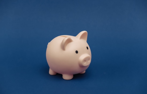 Piggy bank on classic blue background