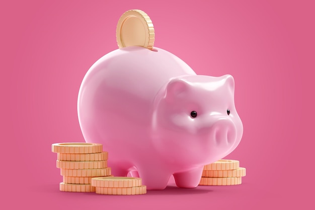 Piggy bank en gouden munten Bedrijfsinvesteringen Financiële diensten Stabiliteit veiligheid van geld
