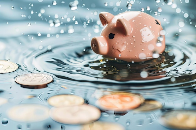 A piggy bank floating on top of a body of water