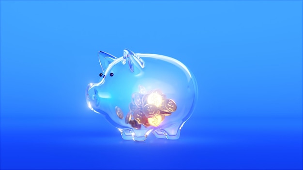 Photo piggy bank and golden coins 3d render