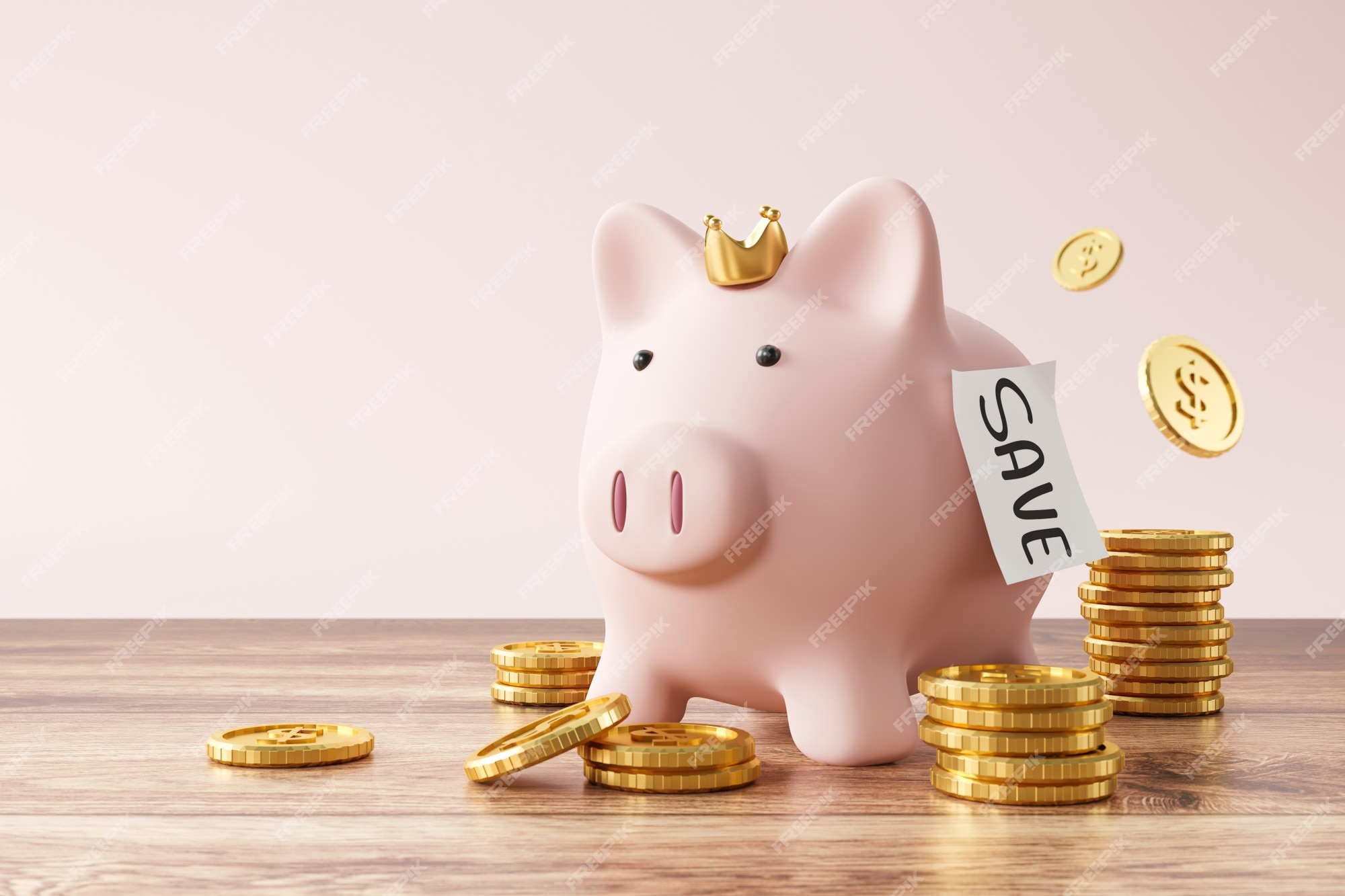 Premium Photo | Piggy bank and golden coins on pink background