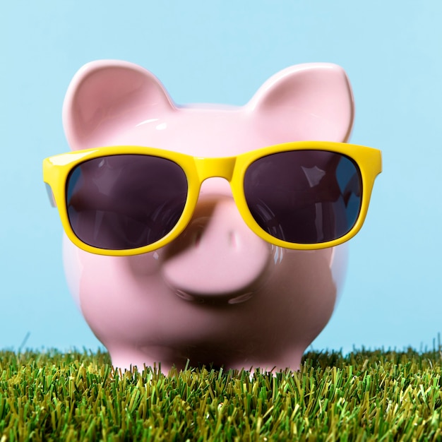 Piggy bank grass freedom wealth concept