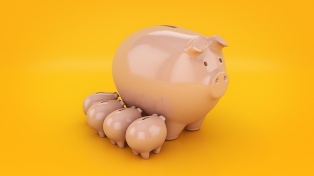 piggy bank growth 3d rendering