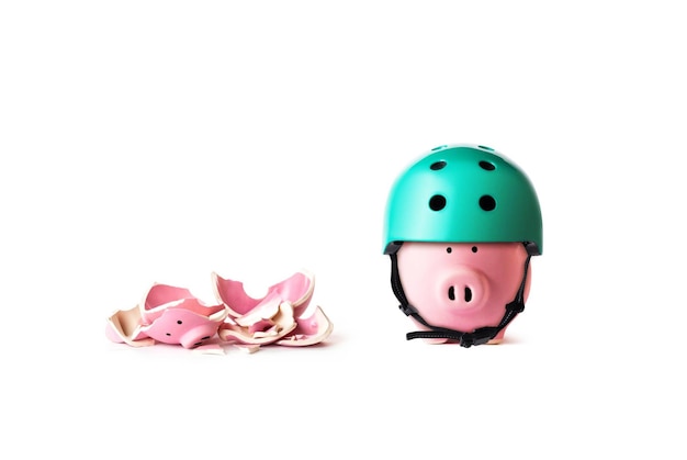 Piggy bank in a helmet and Broken piggy bank