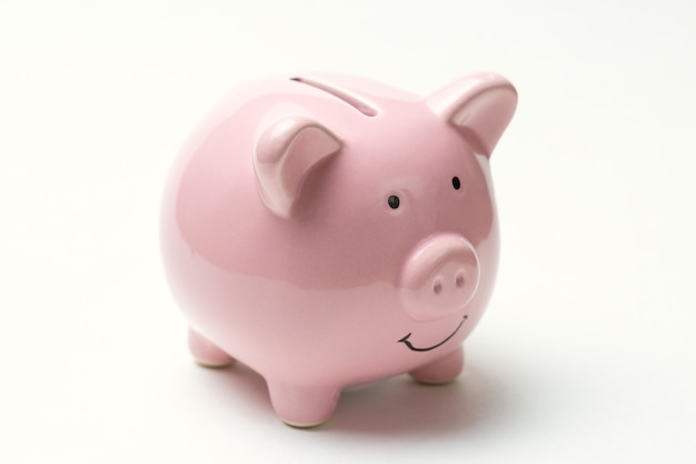 Piggy bank isolated on white background. View from above.