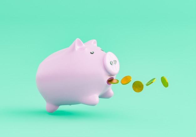 piggy bank jumping and eating coins