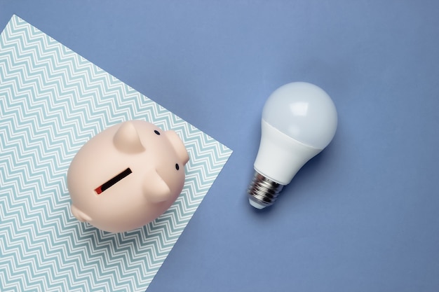 Piggy bank and led light bulb