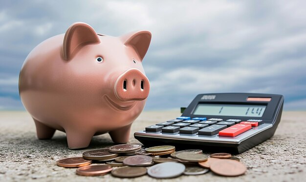 Foto piggy bank met financiële grafieken foto's van geldbeheer