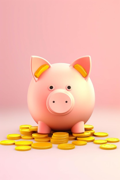 Piggy bank met gele strik op zijn hoofd Generatieve AI