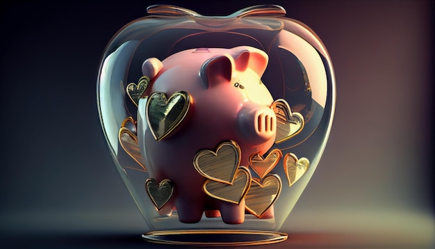 Piggy bank met harten in een glazen vaas Generatieve AI