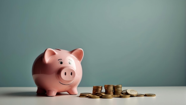 Piggy bank met munten financieel concept beeld