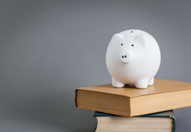 Piggy bank op de top van boeken