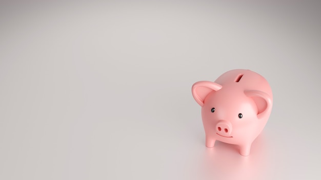 Piggy bank op witte achtergrond, geld besparen of besparen, 3d render.