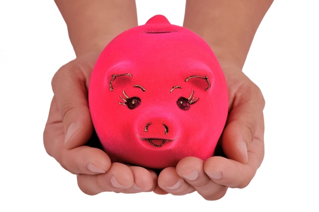 Piggy bank in the palm of hands