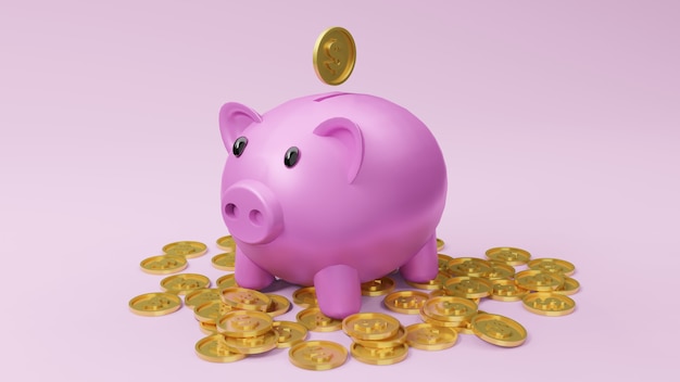 Piggy bank pink 3d rendering