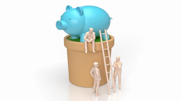 The Piggy bank in plant for earn or business concept 3d rendering