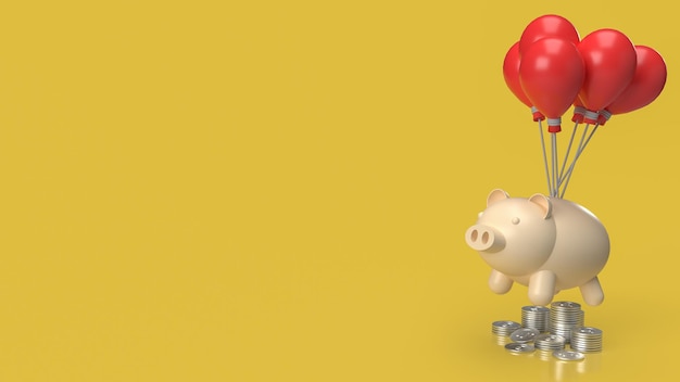 The piggy bank and red balloon for business concept 3d rendering