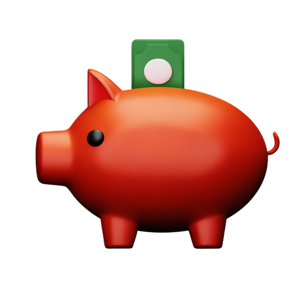 Piggy bank red pig coin deposit save symbol economy wealth income plastic 3D icon