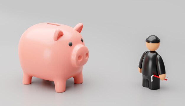 The piggy bank and the robber The criminal wants to steal the save 3d render