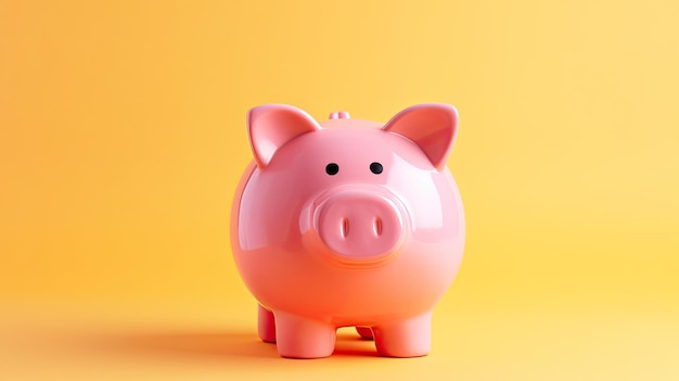 Piggy bank in the shape of a pink pig on a yellow background